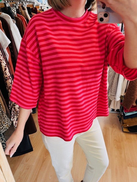 T-shirt marinière rouge/rose