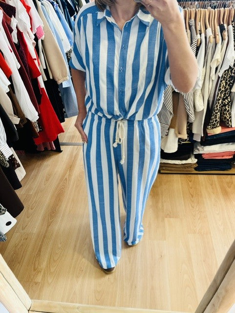 Pantalon fluide rayé bleu & blanc Mike