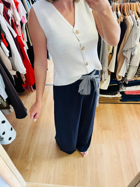 Pantalon fluide bleu marine à nouer Tullia