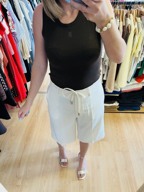 Bermuda beige taille haute à ceinture nouée Emile