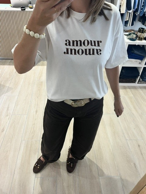 T-shirt en coton manches courtes à inscription ivoire Anis