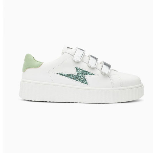 Baskets éclair Bonnie blanc et vert à scratchs argent Vanessa Wu paillette