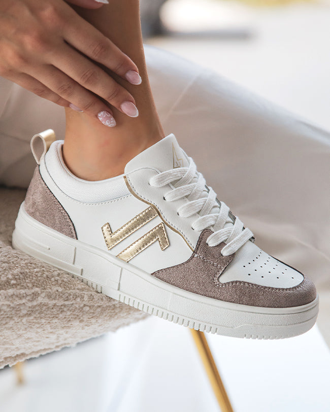 Basket CL11 taupe et doré à lacet