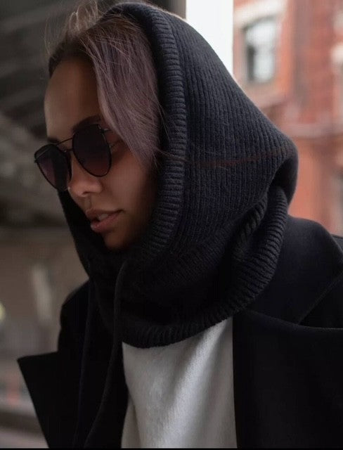 Cagoule noire Erika - Cagoule maille - cagoule tendance 2025 - cagoule femme - cagoule noire- cagoule femme hiver- accessoire hiver femme - cagoule douce et chaude