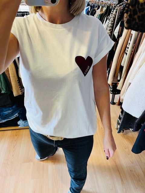 T-shirt cœur imprimé en velours "Cœur" bordeaux Take