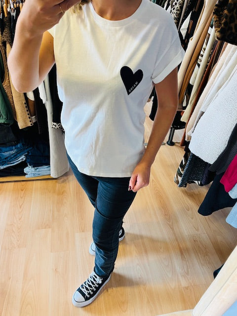 T-shirt cœur imprimé en velours "Dream" bleu marine Take