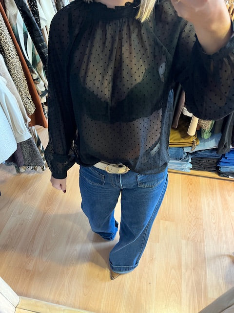 Blouse noire à pois velours Tailly