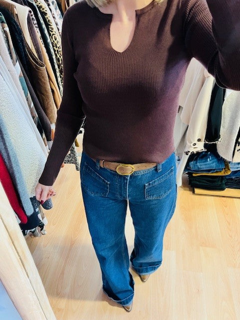 Pull fin chocolat Julian - pull côtelé