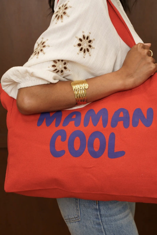 Cabas "Maman cool" rouge/bleu