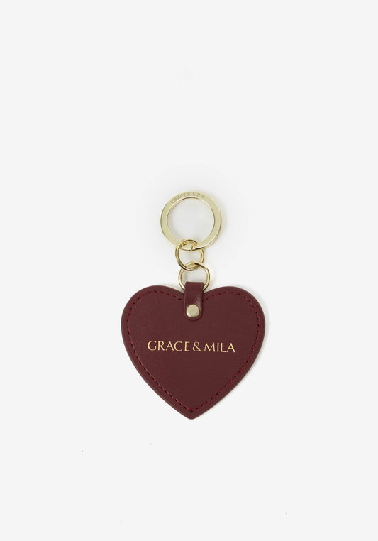 Porte-clés cœur en cuir cherry Aria