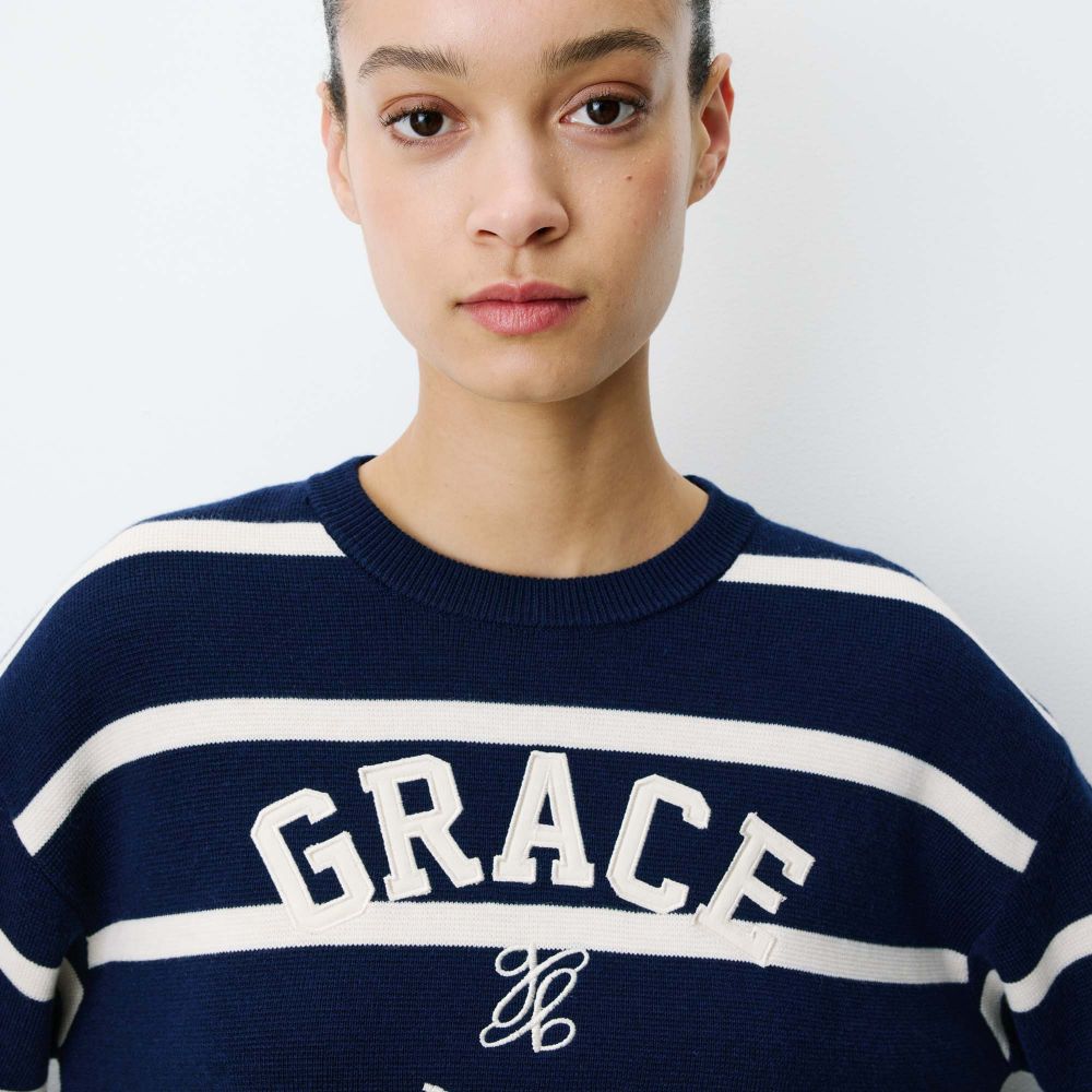 Pull à logo universitaire brodé marine Ashford
