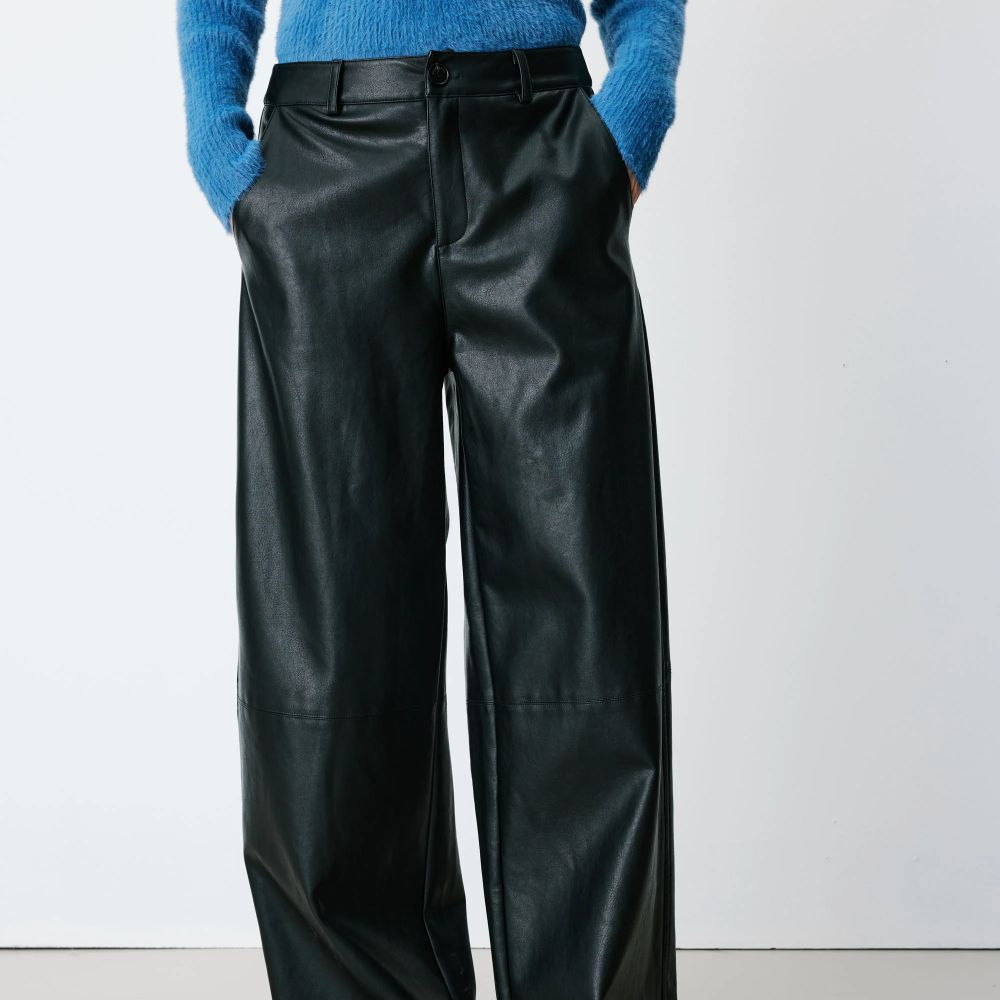 Pantalon barrel similicuir noir Alfie