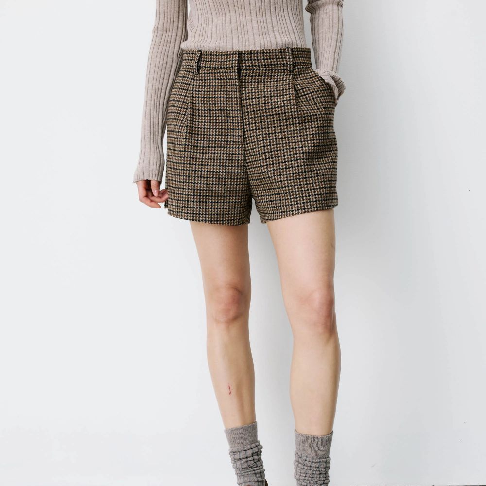 Short sur mesure pied-de-poule café Arsenio