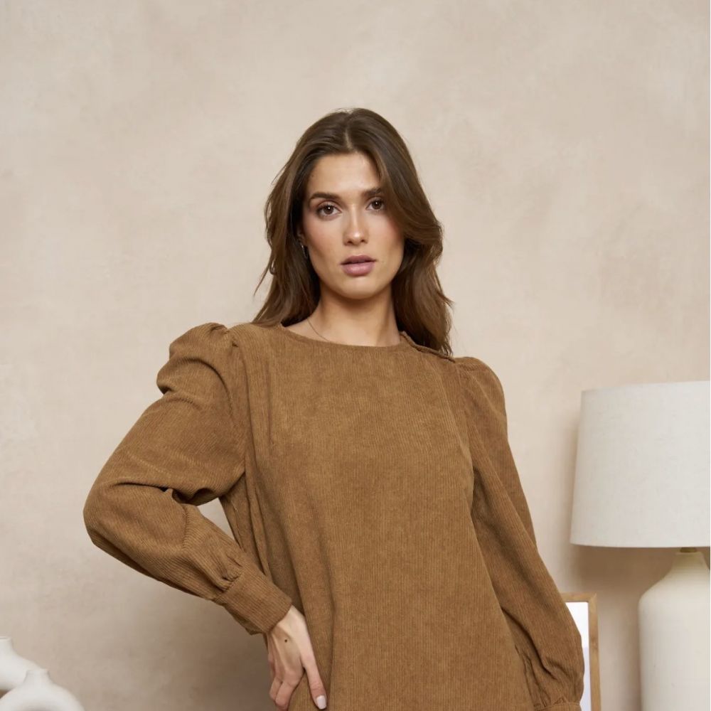 Robe en velours côtelé Camel Janis