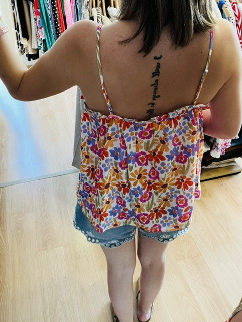 Top fluide à fines bretelles imprimé floral multicolore Swann