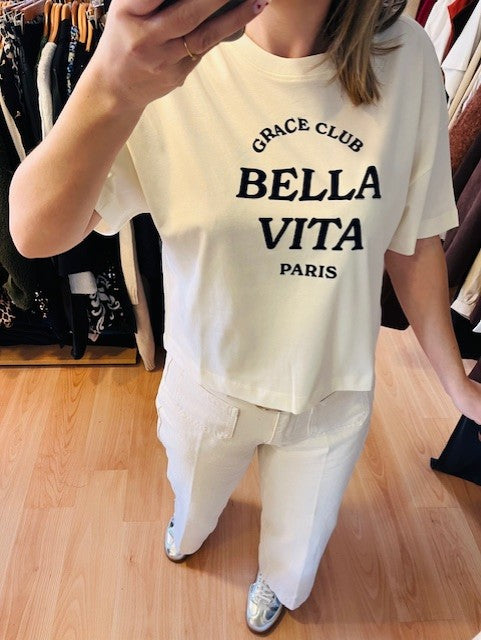 top oversize Voss écru Grace & Mila - t-shirt à message femme - top oversize femme tendance - haut écru oversize - mode femme Grace & Mila - collection Grace & Mila femme