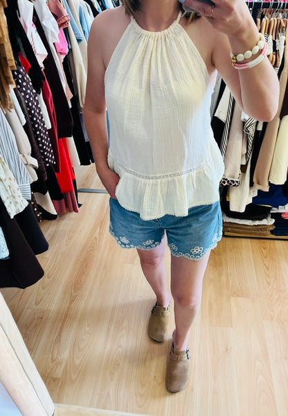 Short en jean brodé Lucien