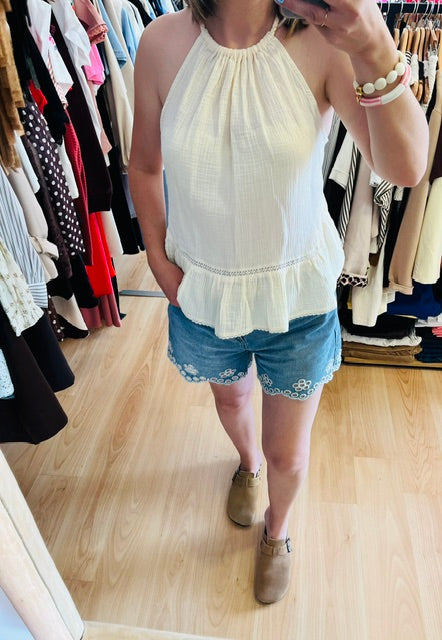 Short en jean brodé Lucien