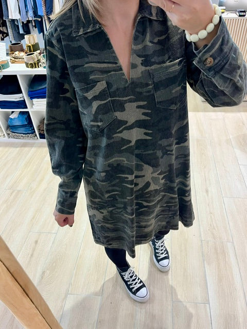 Robe effet denim camouflage kaki