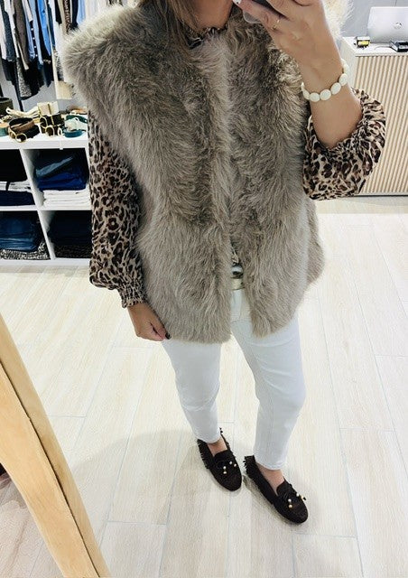 Veste droite sans manches en fausse fourrure grege Aelio