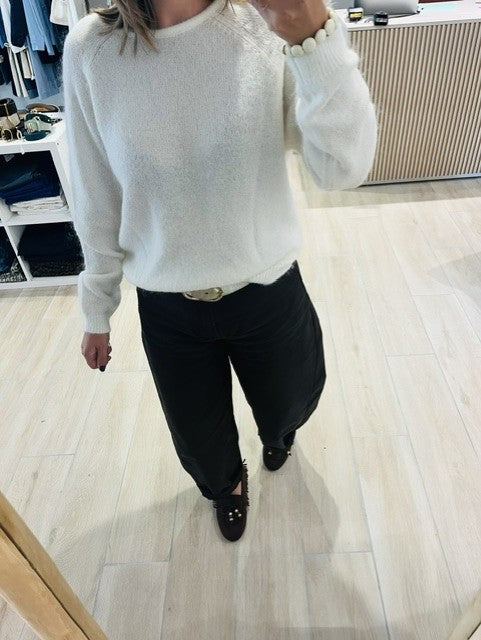 Pull ample en maille dos nu croisé ivoire Anthemis