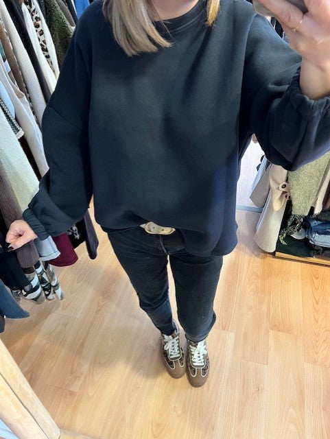 Sweat oversize bleu marine / rose Copine