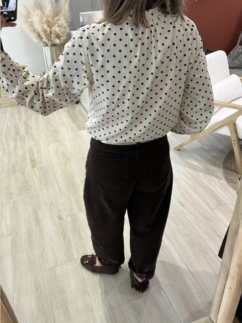 Blouse écru à pois marron Maëlle