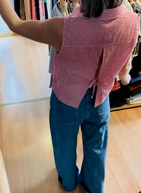 Chemise sans manche à motif vichy rouge Windell