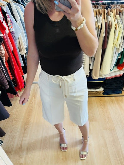 Bermuda beige taille haute à ceinture nouée Emile