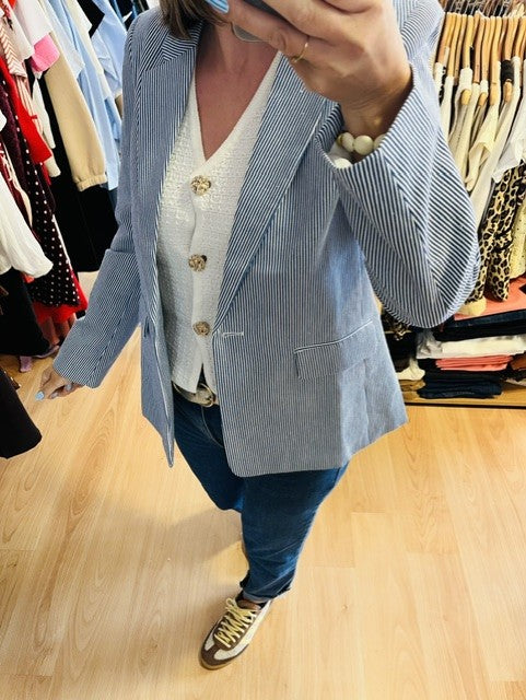 Blazer à rayures bleu ciel Rick
