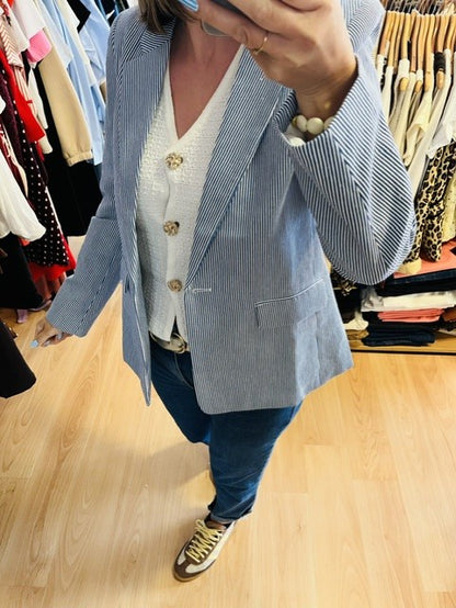 Blazer à rayures bleu ciel Rick