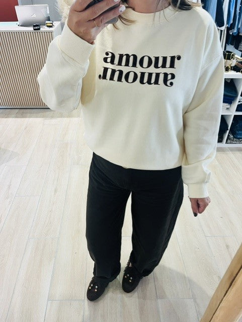 sweat à message femme - sweat écru femme -  sweat ample femme -  sweat-shirt femme - sweat tendance femme - sweat casual femme -  sweat Grace & Mila -  sweat Amery Grace & Mila - sweat-shirt écru.