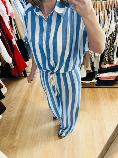 Pantalon fluide rayé bleu & blanc Mike