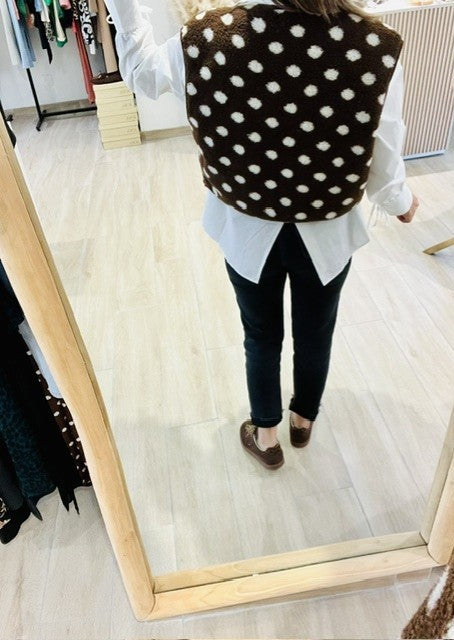 Gilet sans manches imprimé pois marron Vila