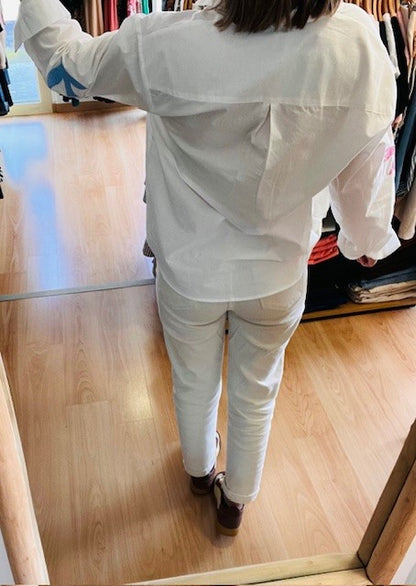 Chemise blanche brodée motifs colorés Jade