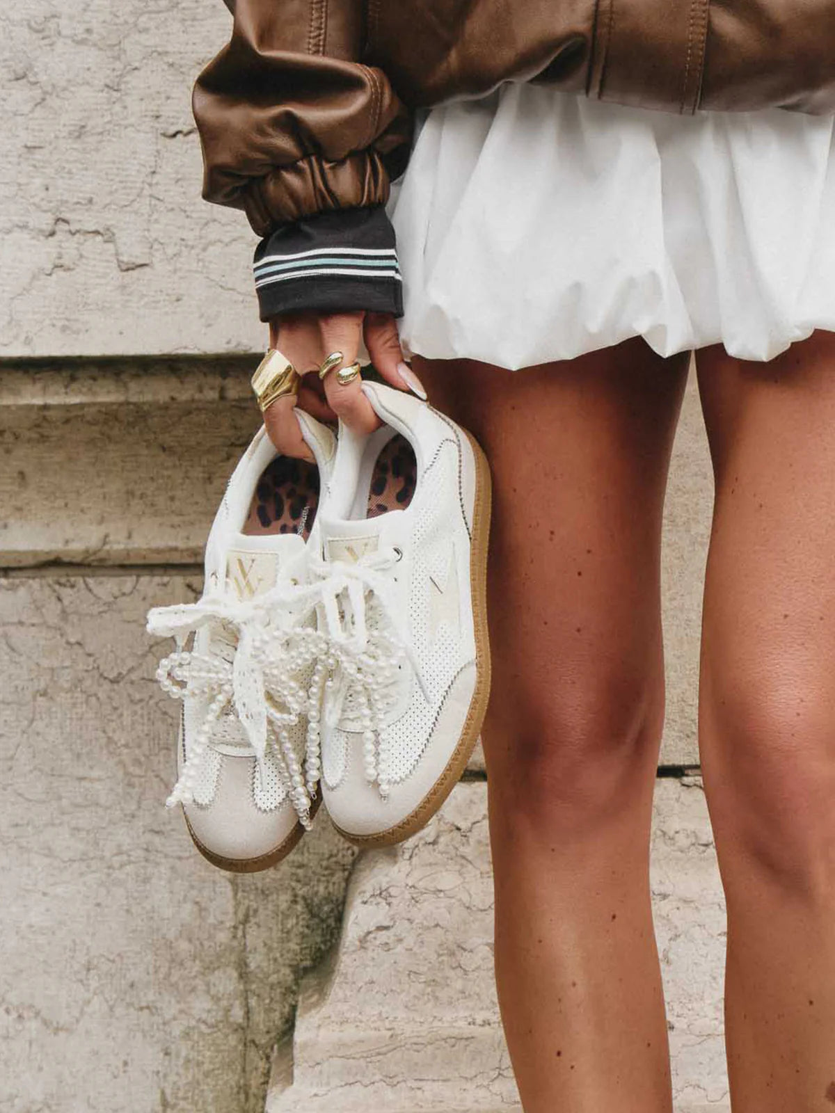 Baskets PERLA Blanc & Beige | Sasa x Vanessa Wu