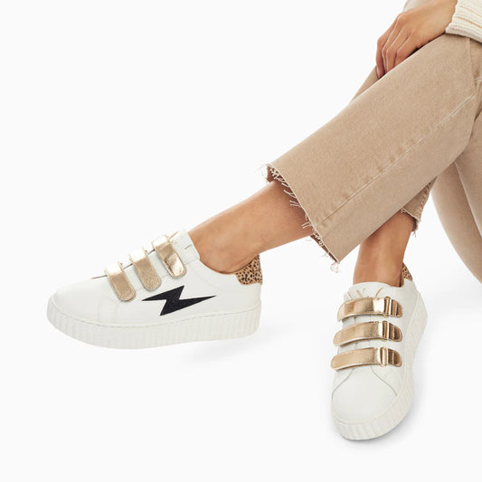 Basket Vanessa Wu Darine scratch doré détails léopard éclair bleu marine pailleté semelle compensée