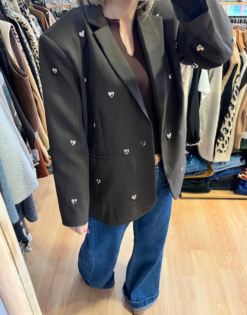 Blazer oversize à coeur Kelly - Blazer marron - blazer tendance coeur - blazer chic - blazer chocolat femme - veste chic marron - blazer tendance 2025 - blazer automne / hiver - blazer marron - blazer coeur chocolat