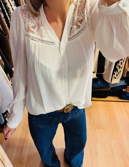 Blouse blanche Meryl - blouse en dentelle - blouse femme - blouse fluide blanche - blouse col V 