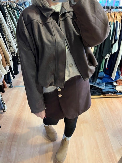Blouson oversize marron Albane - Veste virale du moment - veste suédine 