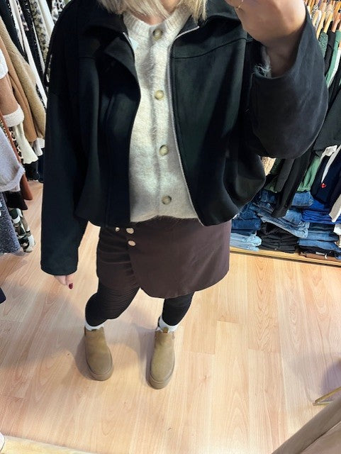 Blouson oversize noir Albane - Veste virale du moment - veste suédine 