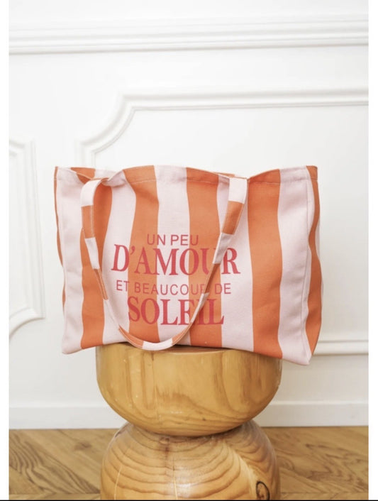sac cabas rayé -  tote bag toile, sac plage femme -  cabas été - tote bag français - sac rayé orange - grand cabas femme - sac shopping toile - cabas tendance - sac riviera française - tote bag chic 