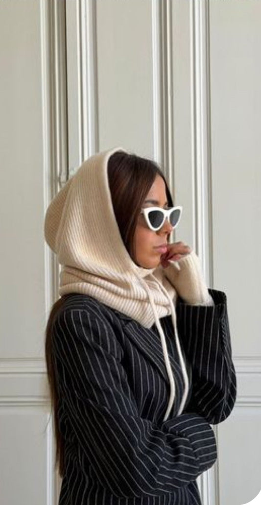 Cagoule beige Erika - Cagoule maille - cagoule tendance 2025 - cagoule femme - cagoule beige - cagoule femme hiver- accessoire hiver femme - cagoule douce et chaude