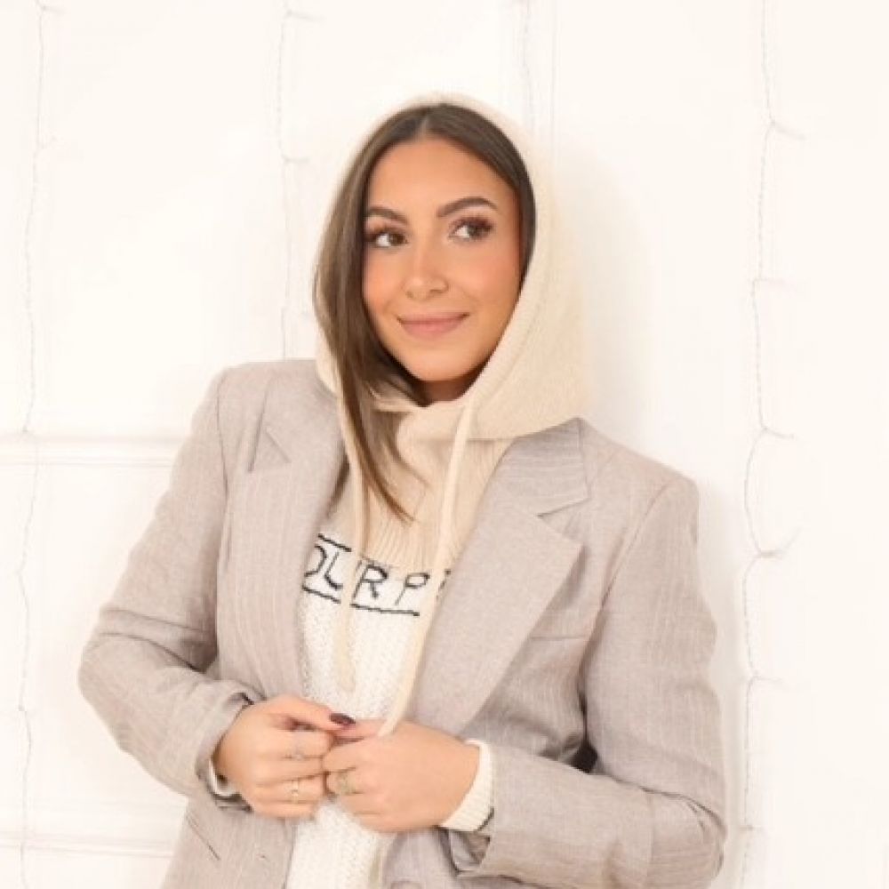 Cagoule écru Erika - Cagoule maille - cagoule tendance 2025 - cagoule femme - cagoule écru - cagoule femme hiver- accessoire hiver femme - cagoule douce et chaude