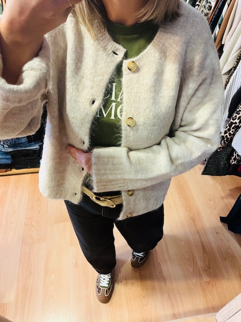 Cardigan en laine mélangée et alpaga -  Coupe droite - Manches longues raglan -  Encolure ronde - Ouverture boutonnée sur le devant - Finitions en côtes à l'encolure, aux poignets et à l'ourlet - Grace & Mila