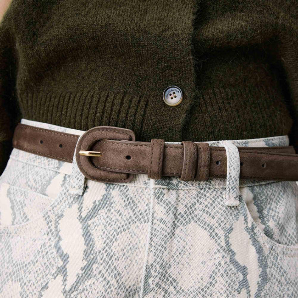 ceinture taupe Grace & Mila - ceinture effet daim femme - ceinture à boucle assortie - ceinture élégante femme - ceinture beige taupe - accessoire mode femme