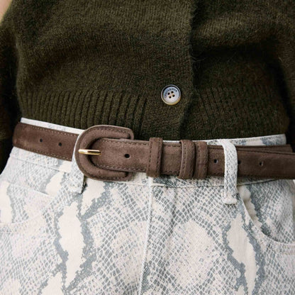 ceinture taupe Grace & Mila - ceinture effet daim femme - ceinture à boucle assortie - ceinture élégante femme - ceinture beige taupe - accessoire mode femme