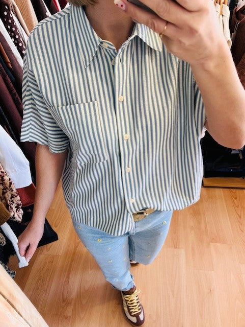 chemise large rayures bleue Vercia Grace & Mila - chemise oversize femme rayée - chemise rayures bleue tendance - chemise femme coupe ample - mode femme Grace & Mila - chemise printemps été femme