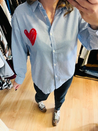 Chemise rayée LOVE - chemise femme originale - chemise rayée femme- chemise LOVE femme - Chemise brodée femme - chemise à message femme 