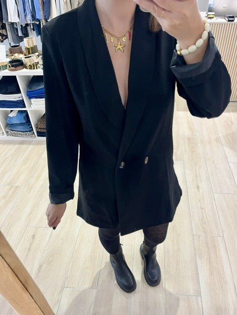 Combi-short noire femme - Combinaison short blazer - Combi-short chic femme - Combinaison noire élégante - Combi-short soirée femme - Combi-short Sharonn - Tenue habillée femme